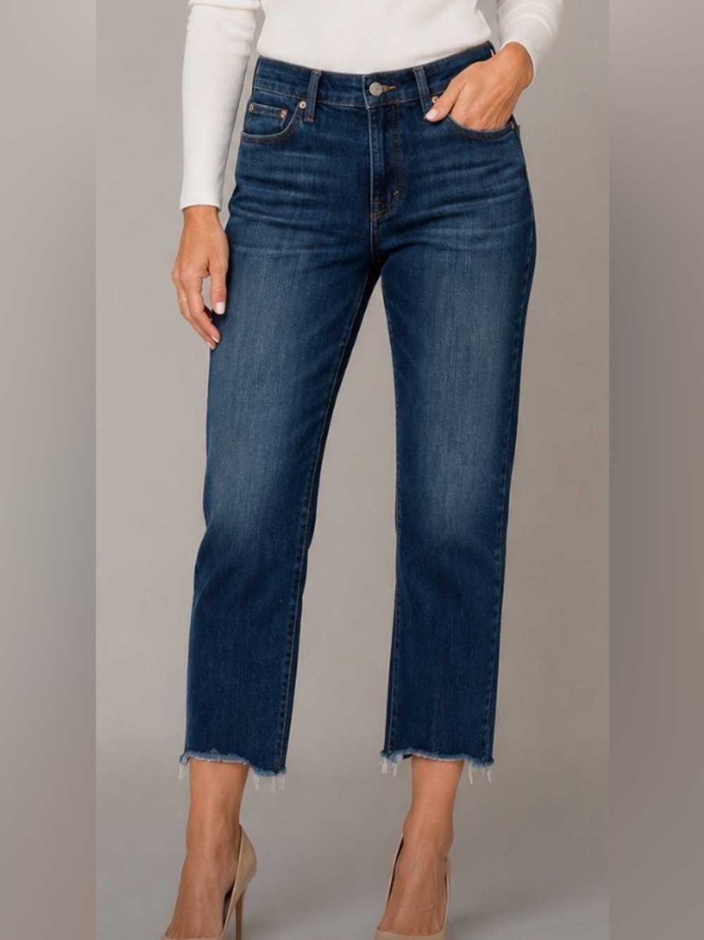 🍀 Lucky Brand Women’s Sienna Slim Boyfriend Dark Blue Jeans with Raw Hem Size 26